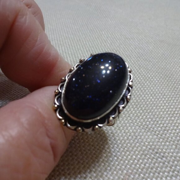 Sparkling BLUE SUNSTONE Handmade Sterling 925 Ring Size 9.75 #656C - Picture 3 of 3